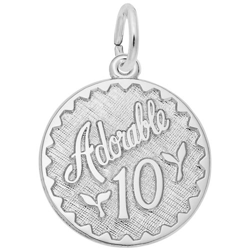 14k White Gold Adorable 10 Birthday Charm by Rembrandt Charms