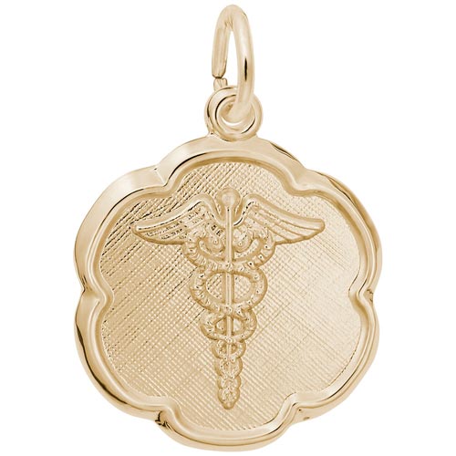 10K Gold Caduceus Scalloped Disc Charm by Rembrandt Charms