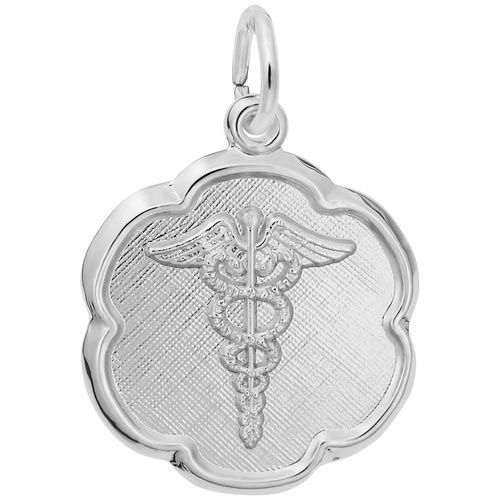 14K White Gold Caduceus Scalloped Disc Charm by Rembrandt Charms