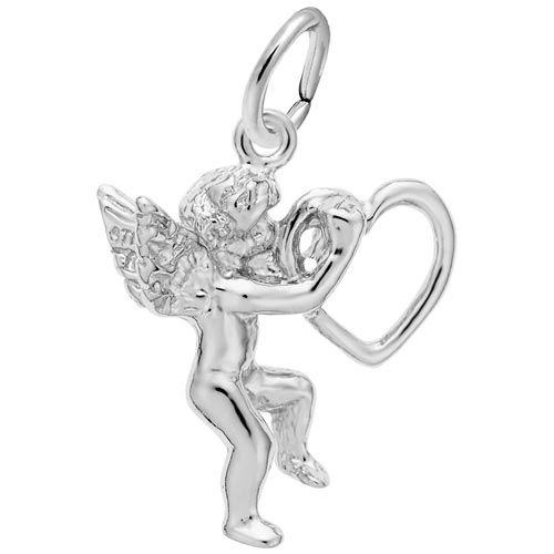 14K White Gold Angel and Heart Charm by Rembrandt Charms