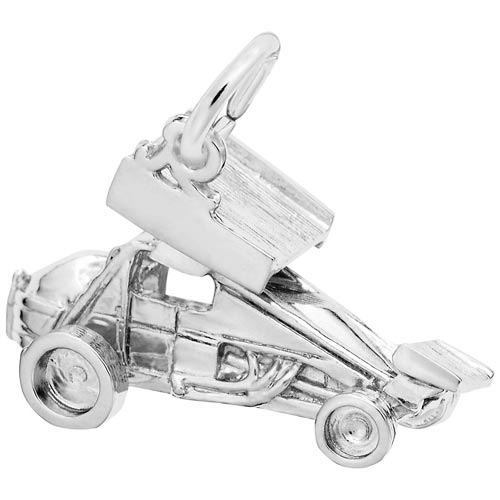 14K White Gold Winged Sprint Car Charm by Rembrandt Charms