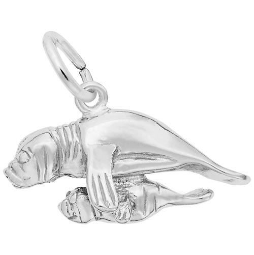 14K White Gold Manatee and Baby Charm by Rembrandt Charms