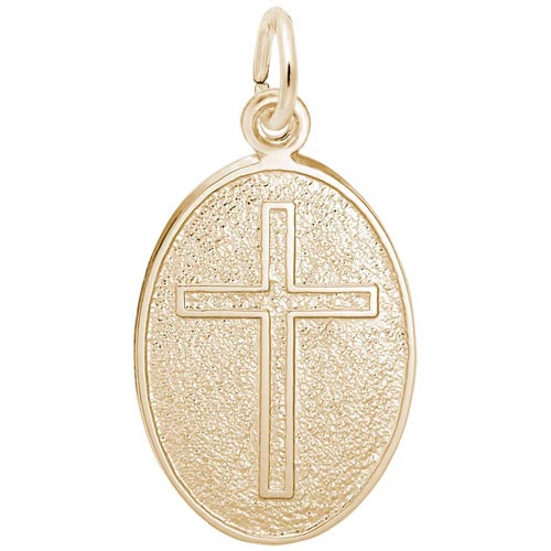 10K Gold Cross Oval Disc Charm by Rembrandt Charms