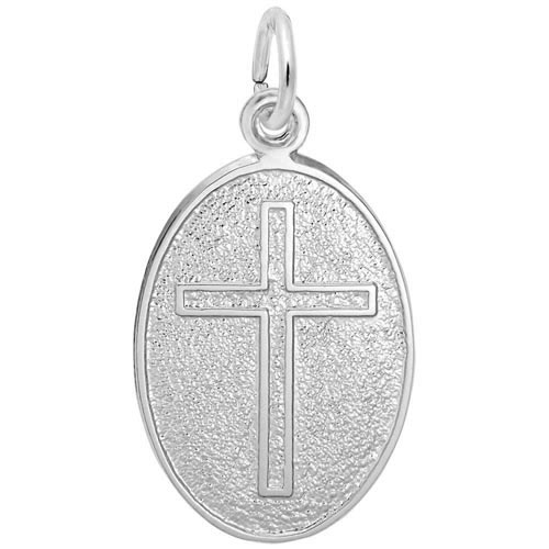 Sterling Silver Cross Oval Disc Charm by Rembrandt Charms