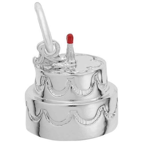 14K White Gold Two-Tier Cake With Candle Charm by Rembrandt Charms 14K White Gold Two-Tier Cake With Candle Charm by Rembrandt Charms