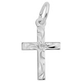 14K White Gold Small Flare Design Cross Charm by Rembrandt Charms