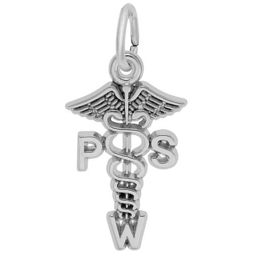 14K White Gold PSW Caduceus Charm by Rembrandt Charms