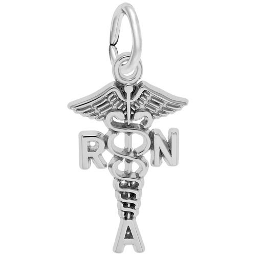 14K White Gold Registered Nursing Assistant Caduceus Charm 14K White Gold Registered Nursing Assistant Caduceus Charm