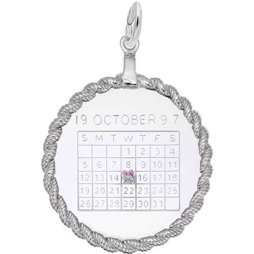 Sterling Silver Calendar with Rope Frame Charm by Rembrandt Charms