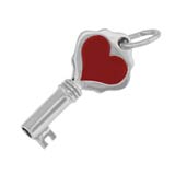 14K White Gold Key with Red Heart Charm by Rembrandt Charms
