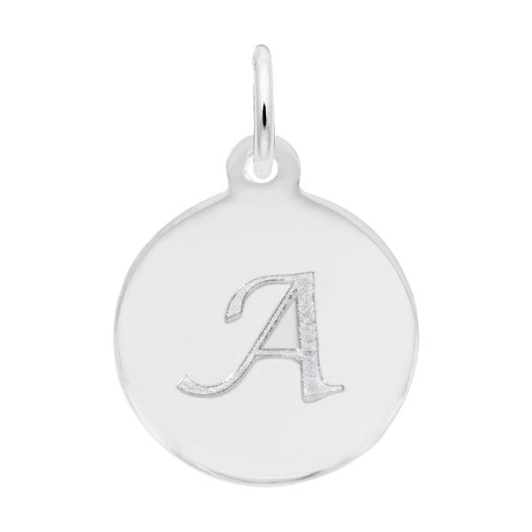 Rembrandt Script Initial Disc Charm A in 14k White Gold. Rembrandt Script Initial Disc Charm A in 14k White Gold.