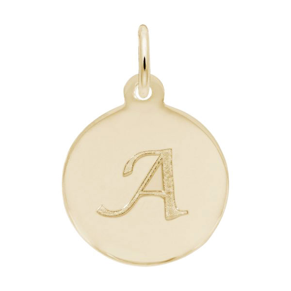 Rembrandt Script Initial Disc Charm A in Gold Plate.
