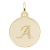 Rembrandt Script Initial Disc Charm A in Gold Plate.