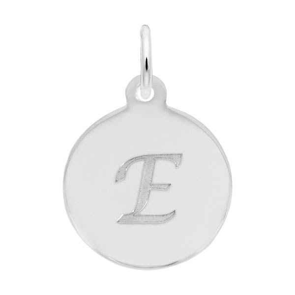 Rembrandt Script Initial Disc Charm E in Sterling Silver.