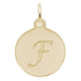 Rembrandt Script Initial Disc Charm F in Gold Plate.