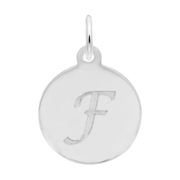 Rembrandt Script Initial Disc Charm F in Sterling Silver.