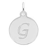 Rembrandt Script Initial Disc Charm G in 14k White Gold.