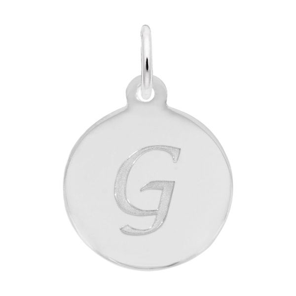 Rembrandt Script Initial Disc Charm G in 14k White Gold.