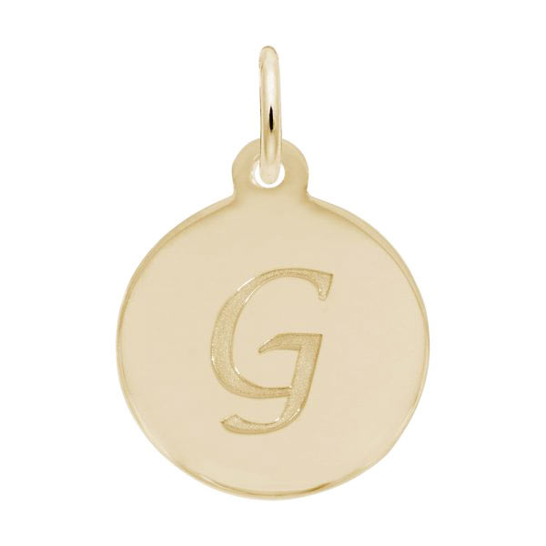 Rembrandt Script Initial Disc Charm G in Gold Plate.