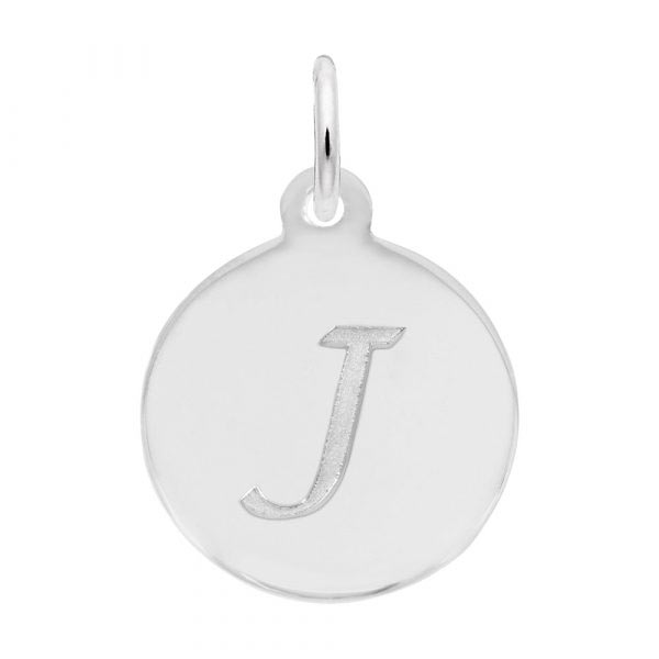 Rembrandt Script Initial Disc Charm J in Sterling Silver.