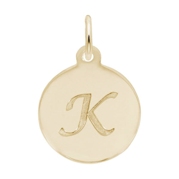 Rembrandt Script Initial Disc Charm K in Gold Plate.