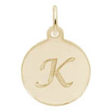 Rembrandt Script Initial Disc Charm K in Gold Plate.