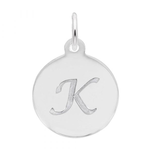 Rembrandt Script Initial Disc Charm K in Sterling Silver.
