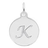 Rembrandt Script Initial Disc Charm K in Sterling Silver.