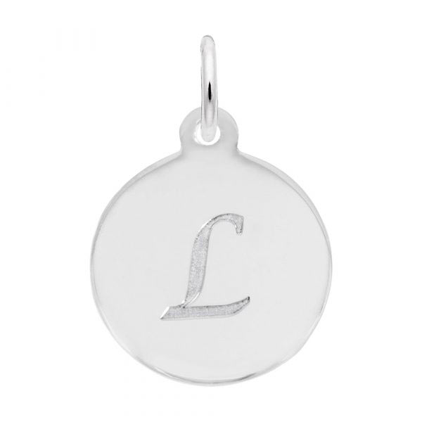 Rembrandt Script Initial Disc Charm L in Sterling Silver.