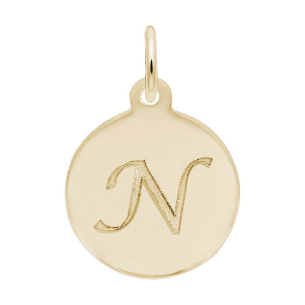Rembrandt Script Initial Disc Charm N in Gold Plate.