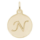 Rembrandt Script Initial Disc Charm N in Gold Plate.