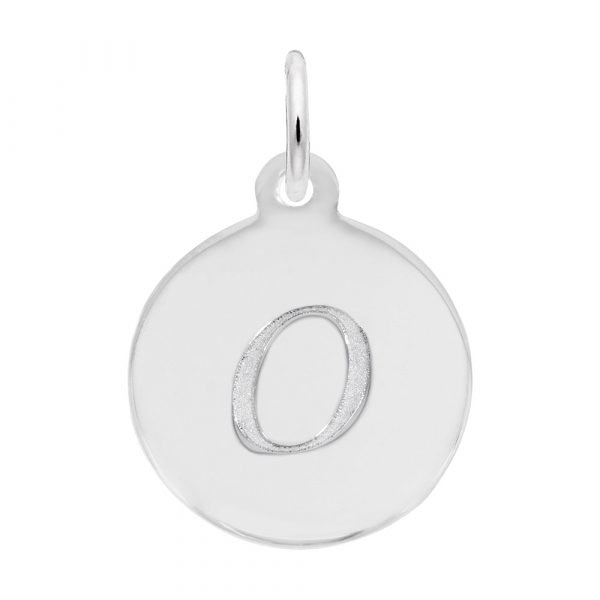 Rembrandt Script Initial Disc Charm O in 14K White Gold.