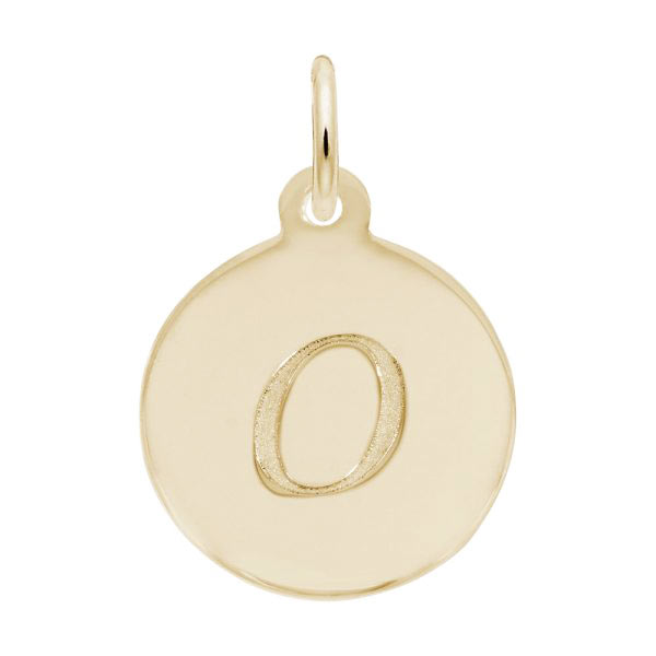 Rembrandt Script Initial Disc Charm O in Gold Plate.
