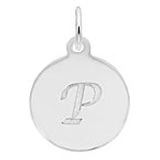 Rembrandt Script Initial Disc Charm P in 14K White Gold.