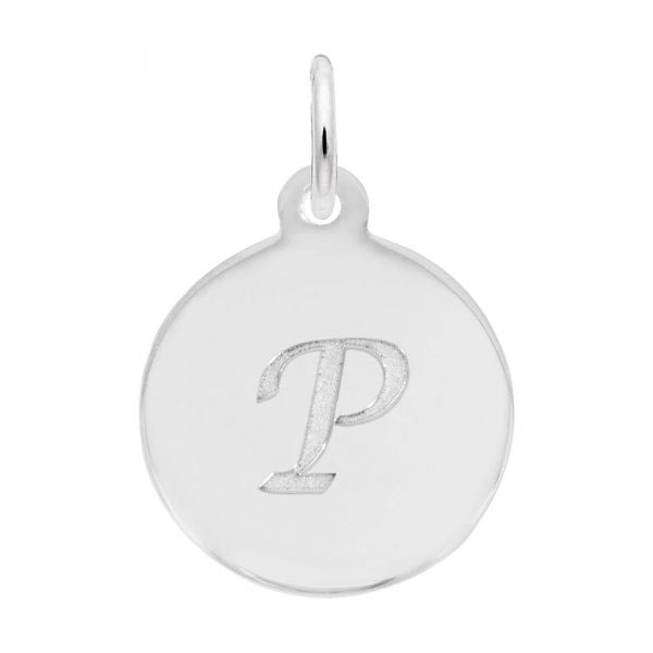 Rembrandt Script Initial Disc Charm P in Sterling Silver. Rembrandt Script Initial Disc Charm P in Sterling Silver.