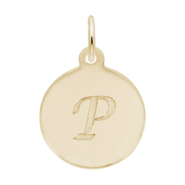 Rembrandt Script Initial Disc Charm P in 14K Gold. Rembrandt Script Initial Disc Charm P in 14K Gold.