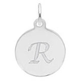 Rembrandt Script Initial Disc Charm R in 14K White Gold.