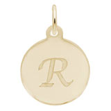 Rembrandt Script Initial Disc Charm R in Gold Plate.