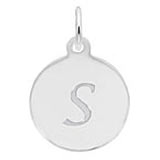 Rembrandt Script Initial Disc Charm S in 14K White Gold.