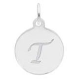 Rembrandt Script Initial Disc Charm T in 14K White Gold.