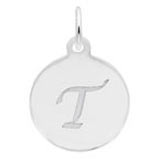 Rembrandt Script Initial Disc Charm T in Sterling Silver.