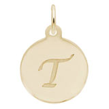 Rembrandt Script Initial Disc Charm T in 14K Gold.
