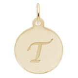 Rembrandt Script Initial Disc Charm T in Gold Plate.