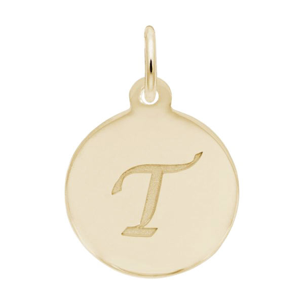 Rembrandt Script Initial Disc Charm T in 10K Gold. Rembrandt Script Initial Disc Charm T in 10K Gold.