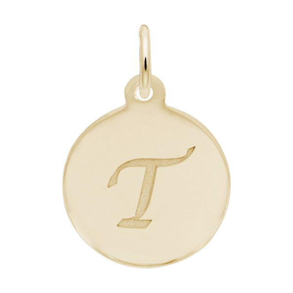 Rembrandt Script Initial Disc Charm T in Gold Plate.