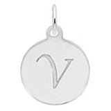Rembrandt Script Initial Disc Charm V in Sterling Silver.