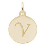 Rembrandt Script Initial Disc Charm V in 10K Gold.