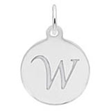 Rembrandt Script Initial Disc Charm W in 14K White Gold.