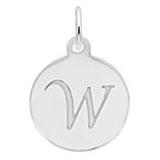 Rembrandt Script Initial Disc Charm W in Sterling Silver.