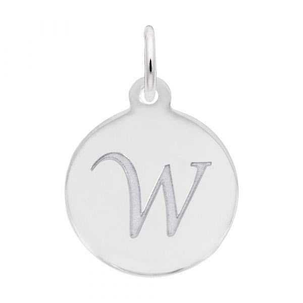 Rembrandt Script Initial Disc Charm W in Sterling Silver.